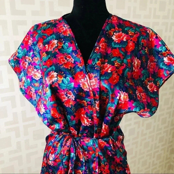 Vintage Floral Wrap Lingerie Nightgown M - Picture 2 of 5